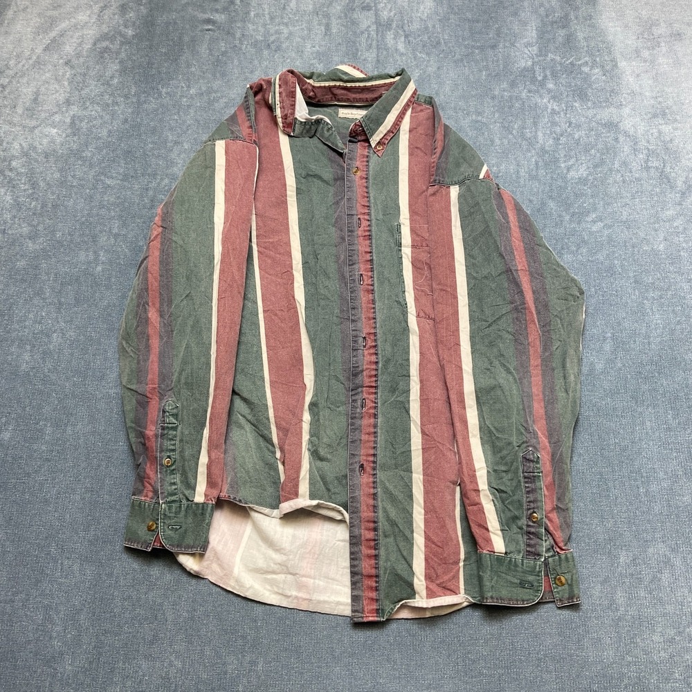 Bugle Boy Shirt Mens Large Green Red Cotton Button Up Long Sleeve Chest Pocket